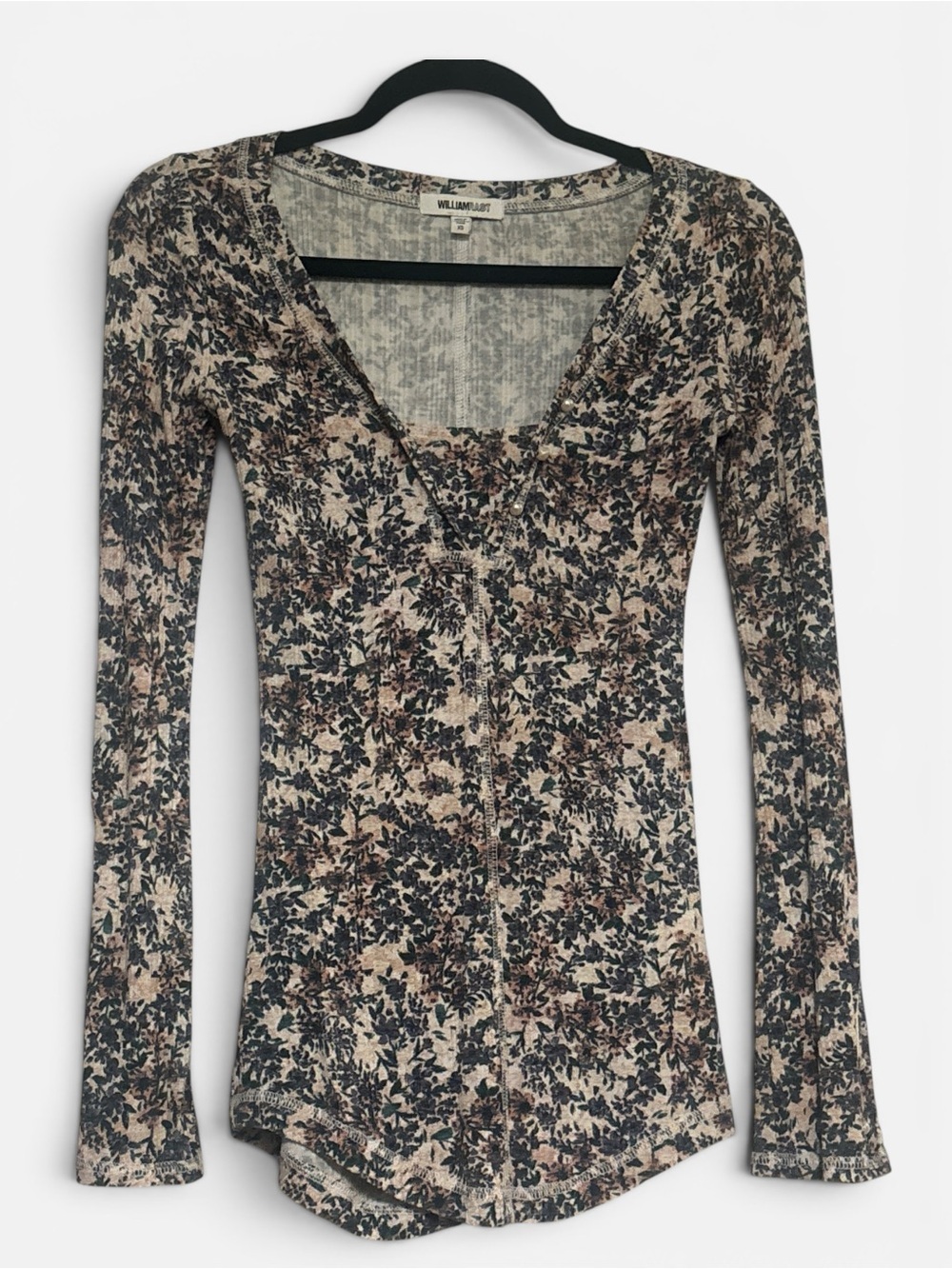 William Rast Floral Long Sleeve Scoopneck Top in Beige, Black and Brown